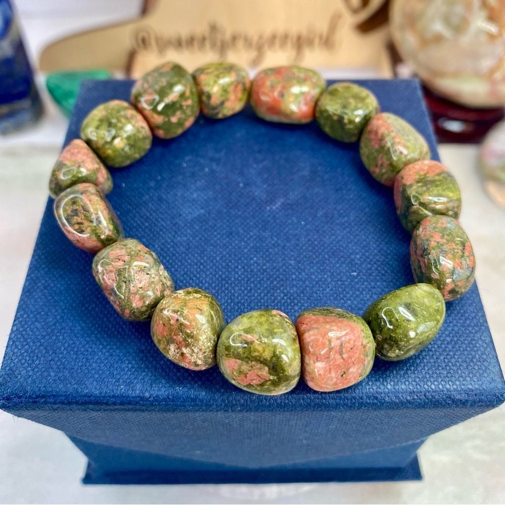 Green & Pink Unakite Jasper Nugget Bead Bracelet